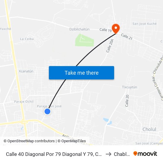 Calle 40 Diagonal Por 79 Diagonal Y 79, Colonia Yucatán to Chablekal map