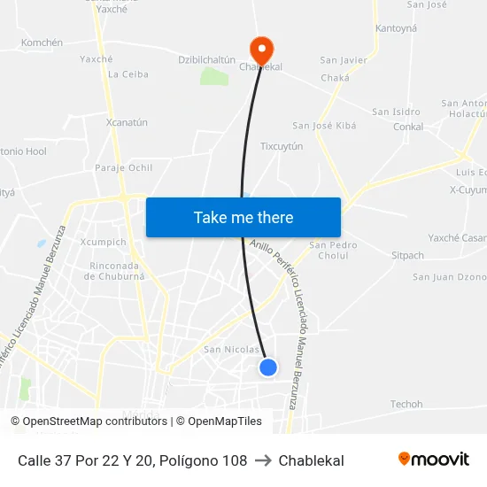 Calle 37 Por 22 Y 20, Polígono 108 to Chablekal map