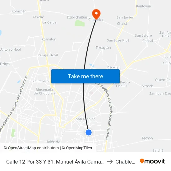 Calle 12 Por 33 Y 31, Manuel Ávila Camacho to Chablekal map