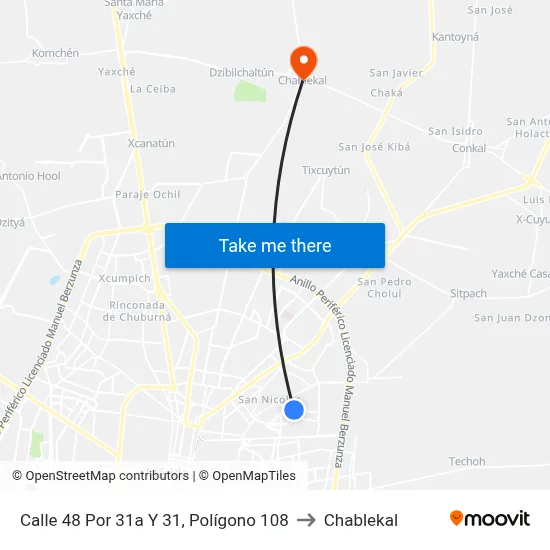 Calle 48 Por 31a Y 31, Polígono 108 to Chablekal map