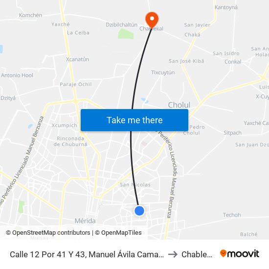 Calle 12 Por 41 Y 43, Manuel Ávila Camacho to Chablekal map