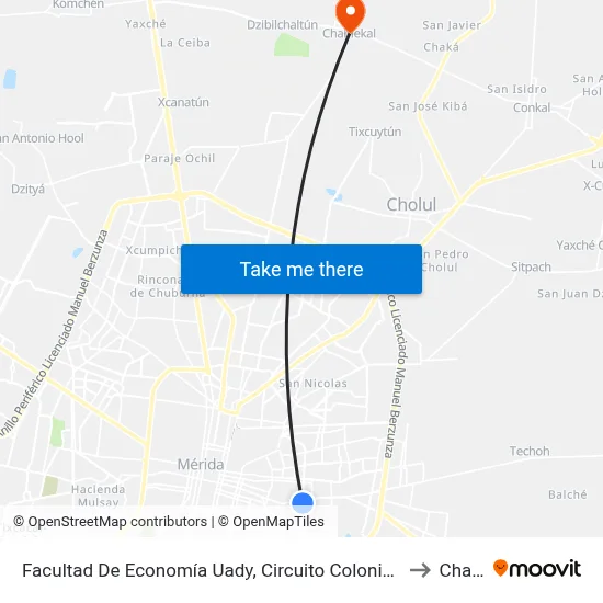 Facultad De Economía Uady, Circuito Colonias Por Calle 17 Y Avenida Quetzalcoatl to Chablekal map