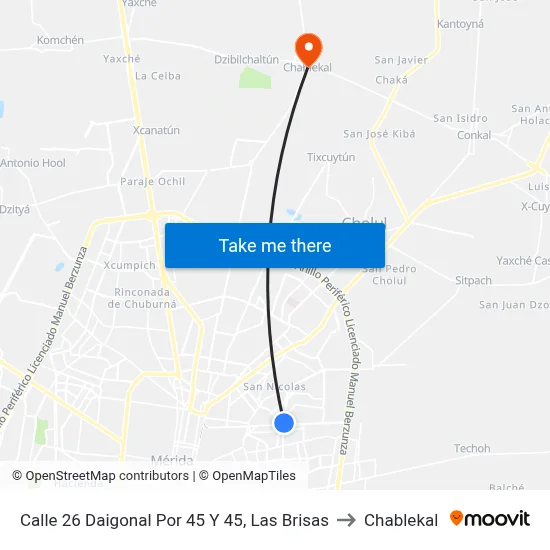 Calle 26 Daigonal Por 45 Y 45, Las Brisas to Chablekal map
