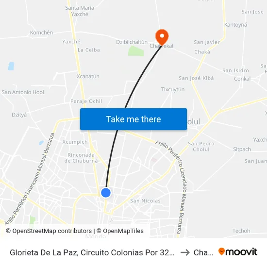 Glorieta De La Paz, Circuito Colonias Por 32 Y Prolongación Paseo De Montejo to Chablekal map