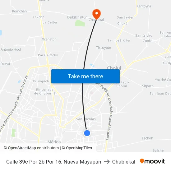 Calle 39c Por 2b Por 16, Nueva Mayapán to Chablekal map