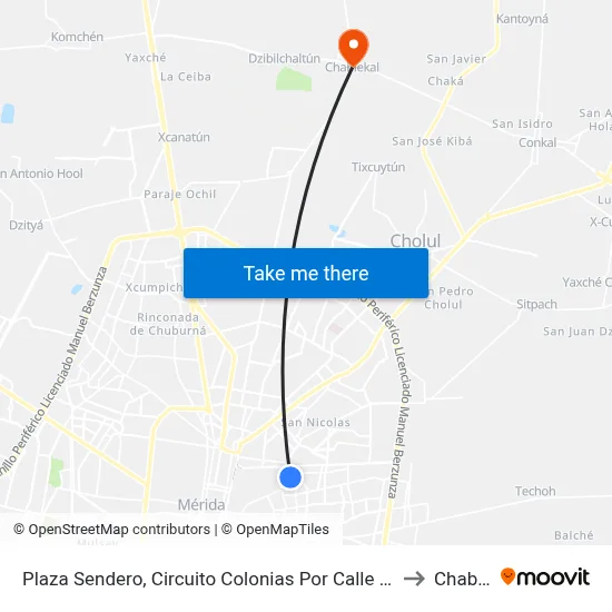Plaza Sendero, Circuito Colonias Por Calle 20 Y 10, Chuminóplis to Chablekal map