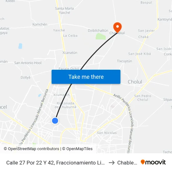 Calle 27 Por 22   Y 42, Fraccionamiento Limones to Chablekal map