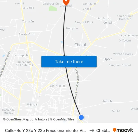 Calle- 4c Y 23c Y 23b Fraccionamiento, Victoria Kanasín to Chablekal map