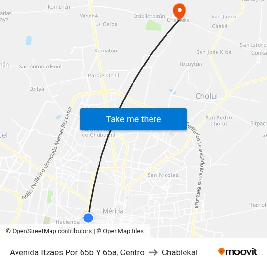 Avenida Itzáes Por 65b Y 65a, Centro to Chablekal map