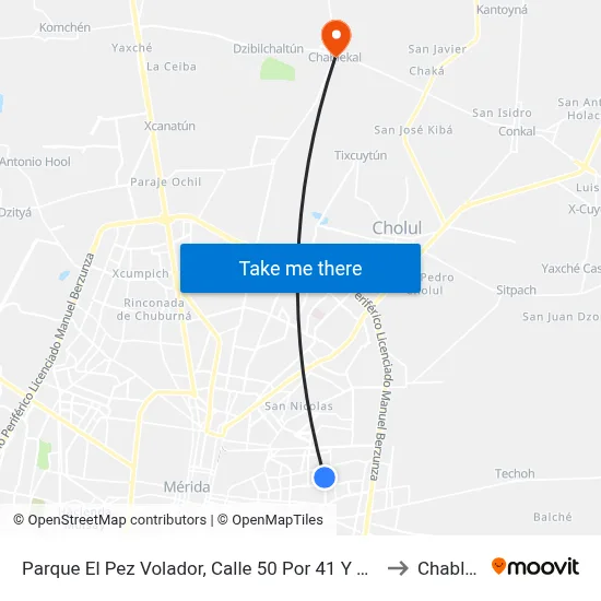 Parque El Pez Volador, Calle 50 Por 41 Y 43, Pacabtún to Chablekal map