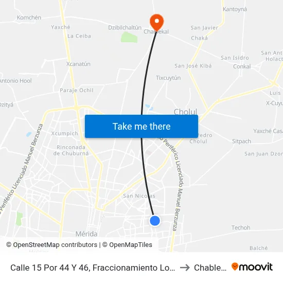 Calle 15 Por 44 Y 46, Fraccionamiento Los Reyes to Chablekal map