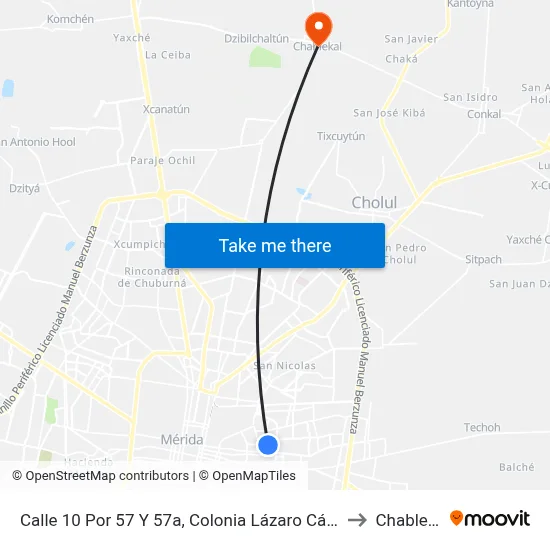 Calle 10 Por 57 Y 57a, Colonia Lázaro Cárdenas to Chablekal map