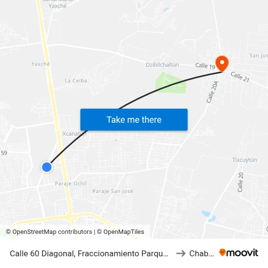 Calle 60 Diagonal, Fraccionamiento Parque Industrial Yucatán to Chablekal map