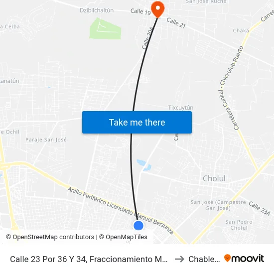Calle 23 Por  36 Y 34,  Fraccionamiento Montecarlo to Chablekal map