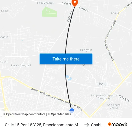 Calle 15 Por 18 Y 25, Fraccionamiento Monte Carlo to Chablekal map