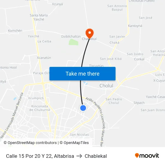 Calle 15 Por 20 Y 22, Altabrisa to Chablekal map