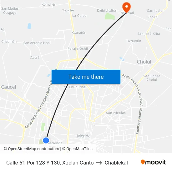 Calle 61 Por 128 Y 130, Xoclán Canto to Chablekal map