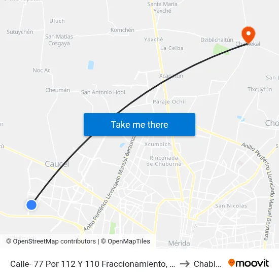 Calle- 77 Por 112 Y 110 Fraccionamiento, Villa Caucel to Chablekal map