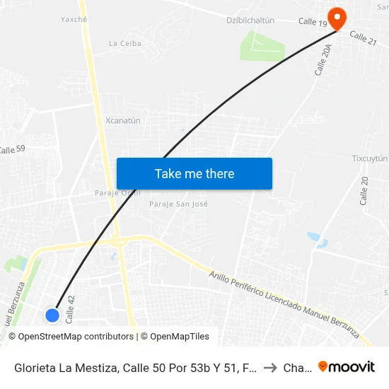 Glorieta La Mestiza, Calle 50 Por 53b Y 51, Fraccionamiento Francisco De Montejo to Chablekal map