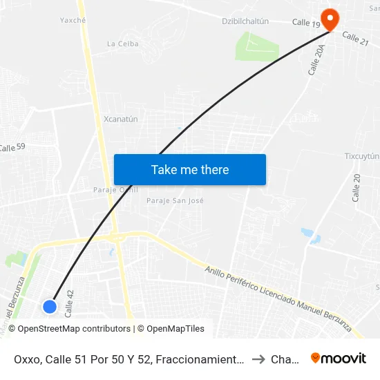 Oxxo, Calle 51 Por 50 Y 52, Fraccionamiento Francisco De Montejo to Chablekal map