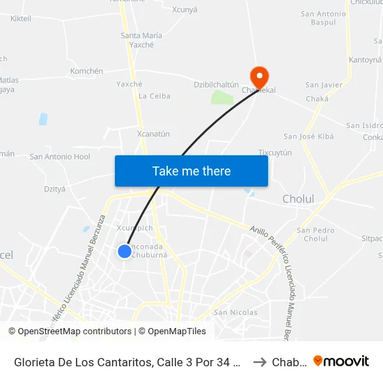 Glorieta De Los Cantaritos, Calle 3 Por 34 Y 32, San Pedro Uxmal to Chablekal map