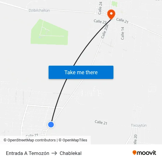 Entrada A Temozón to Chablekal map
