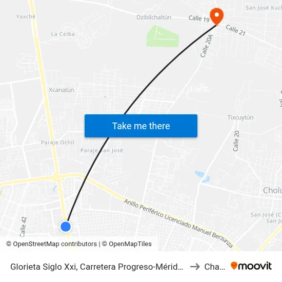 Glorieta Siglo Xxi, Carretera Progreso-Mérida, Calle 60 Por 5b, Montes De Amé to Chablekal map