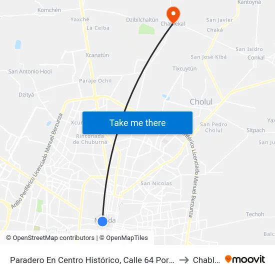 Paradero En Centro Histórico, Calle 64 Por 61 Y 59, Centro to Chablekal map