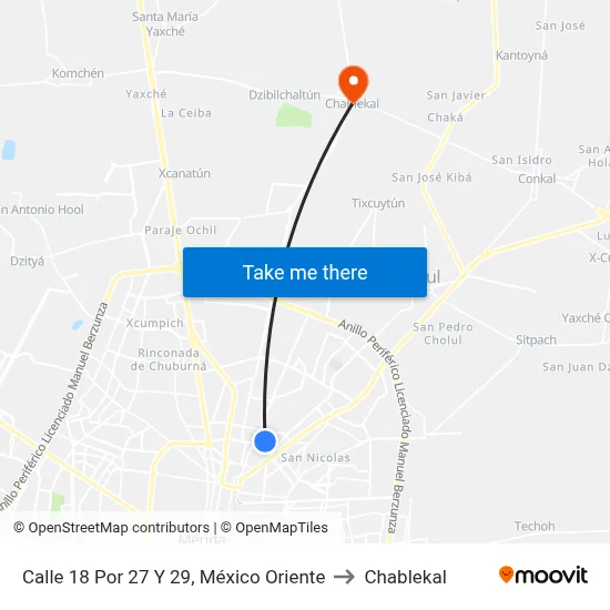 Calle 18 Por 27 Y 29, México Oriente to Chablekal map