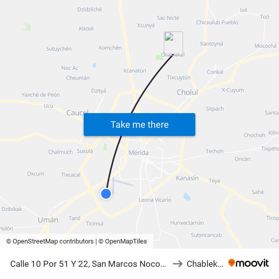 Calle 10 Por 51 Y 22, San Marcos Nocoh I to Chablekal map