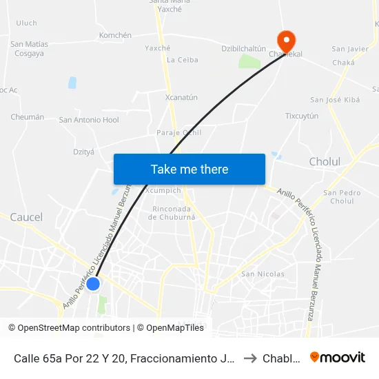Calle 65a Por 22 Y 20, Fraccionamiento Juan Pablo II to Chablekal map