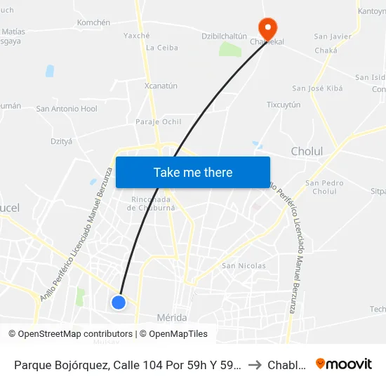 Parque Bojórquez, Calle 104 Por 59h Y 59j, Bojórquez to Chablekal map