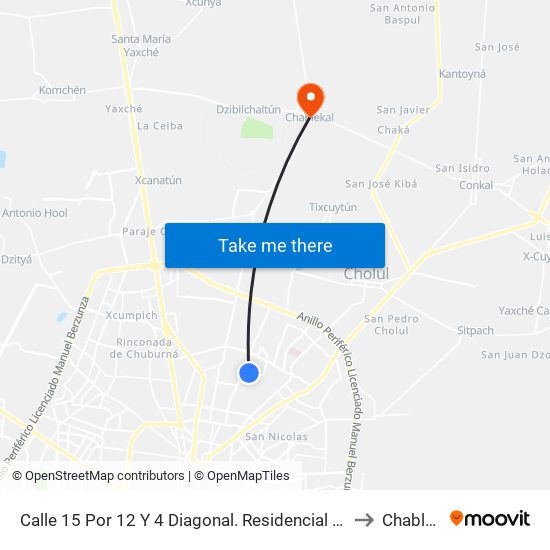 Calle 15 Por 12 Y 4 Diagonal. Residencial Montecristo to Chablekal map