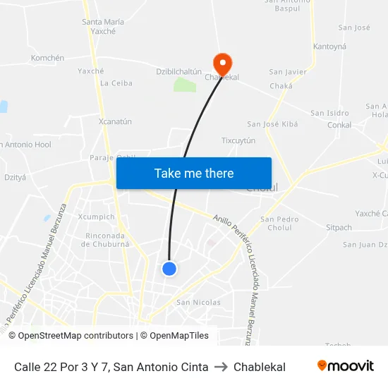 Calle 22 Por 3 Y 7, San Antonio Cinta to Chablekal map