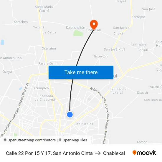 Calle 22 Por 15 Y 17, San Antonio Cinta to Chablekal map