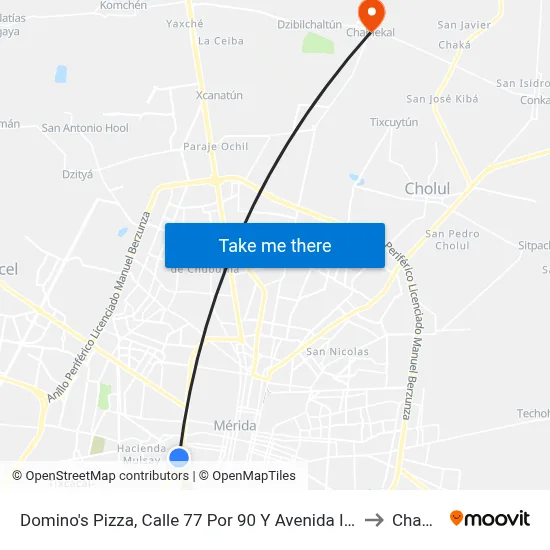 Domino's Pizza, Calle 77 Por 90 Y Avenida Itzáes, Colonia Sambulá to Chablekal map