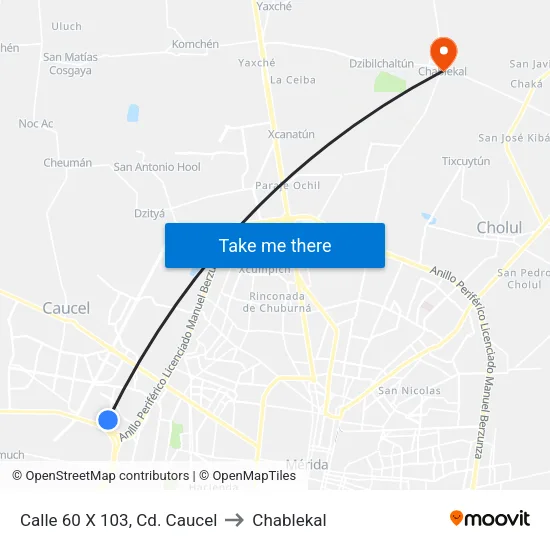 Calle 60 X 103, Cd. Caucel to Chablekal map