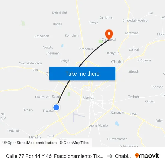 Calle 77 Por 44 Y 46, Fraccionamiento Tixcacal Opichén to Chablekal map