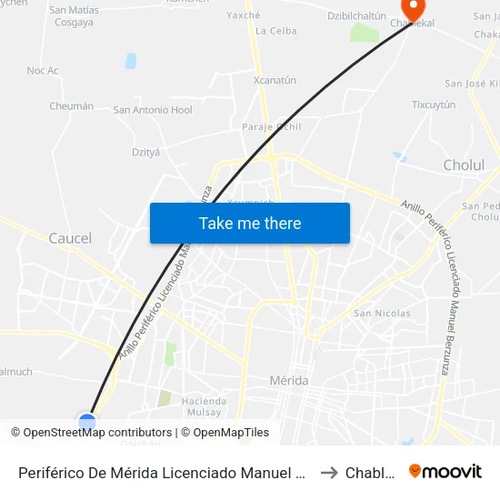 Periférico De Mérida Licenciado Manuel Berzunza 5 to Chablekal map
