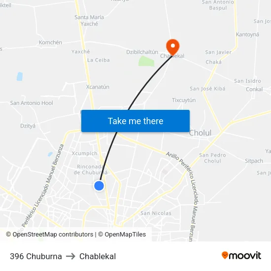 396 Chuburna to Chablekal map