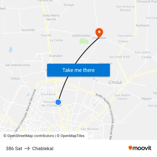 386 Sat to Chablekal map