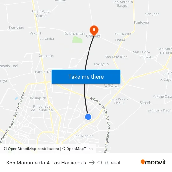 355 Monumento A Las Haciendas to Chablekal map