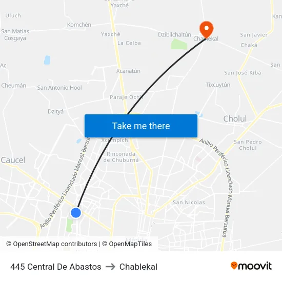 445 Central De Abastos to Chablekal map