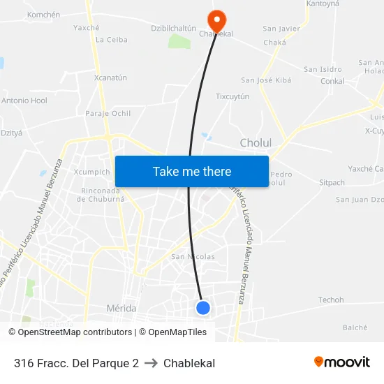 316 Fracc. Del Parque 2 to Chablekal map