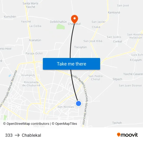 333 to Chablekal map