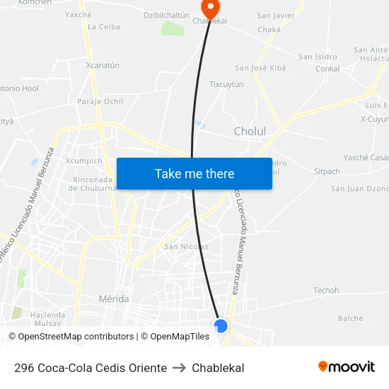 296 Coca-Cola Cedis Oriente to Chablekal map