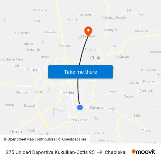 275 Unidad Deportiva Kukulkan-Cbtis 95 to Chablekal map