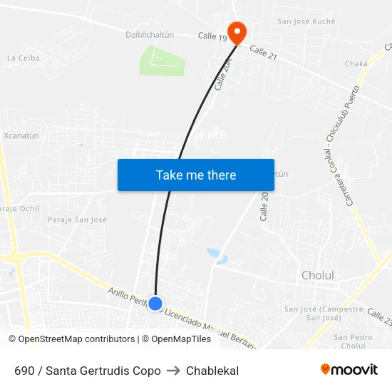 690 / Santa Gertrudis Copo to Chablekal map