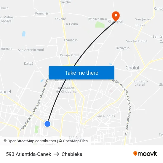 593 Atlantida-Canek to Chablekal map