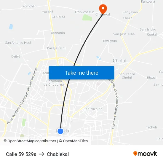 Calle 59 529a to Chablekal map